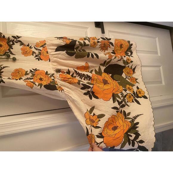 Farm Rio - Floral Print V-neck Midi Dress w/ Olive Green Eyelet Straps, size XS - Picture 5 of 15